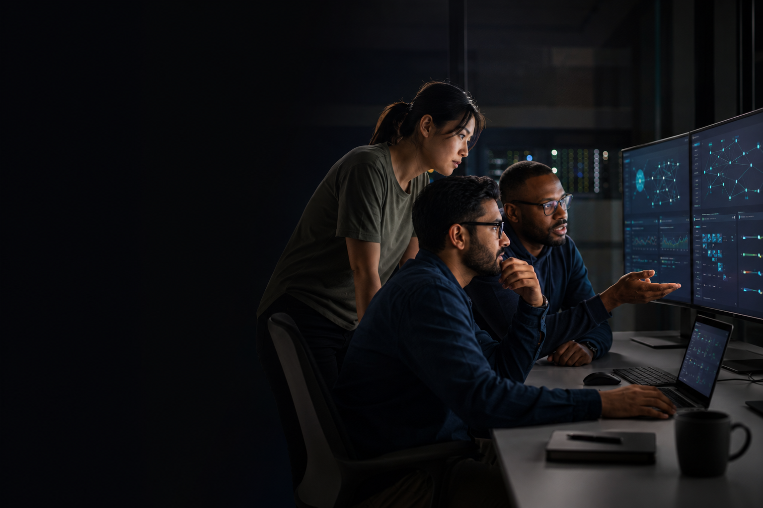 Platform engineering team collaborating in an operations room